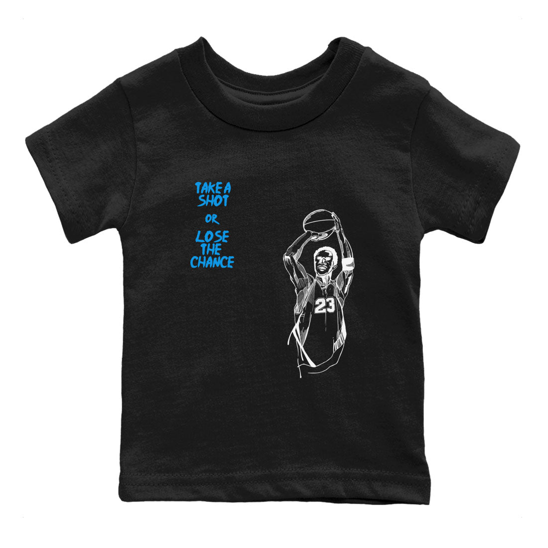 4s Military Blue shirts to match jordans Take A Shot sneaker match tees Air Jordan 4 Military Blue SNRT Sneaker Release Tees Youth Baby Black 2 crew neck shirts