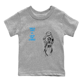 4s Military Blue shirts to match jordans Take A Shot sneaker match tees Air Jordan 4 Military Blue SNRT Sneaker Release Tees Youth Baby Heather Grey 2 crew neck shirts
