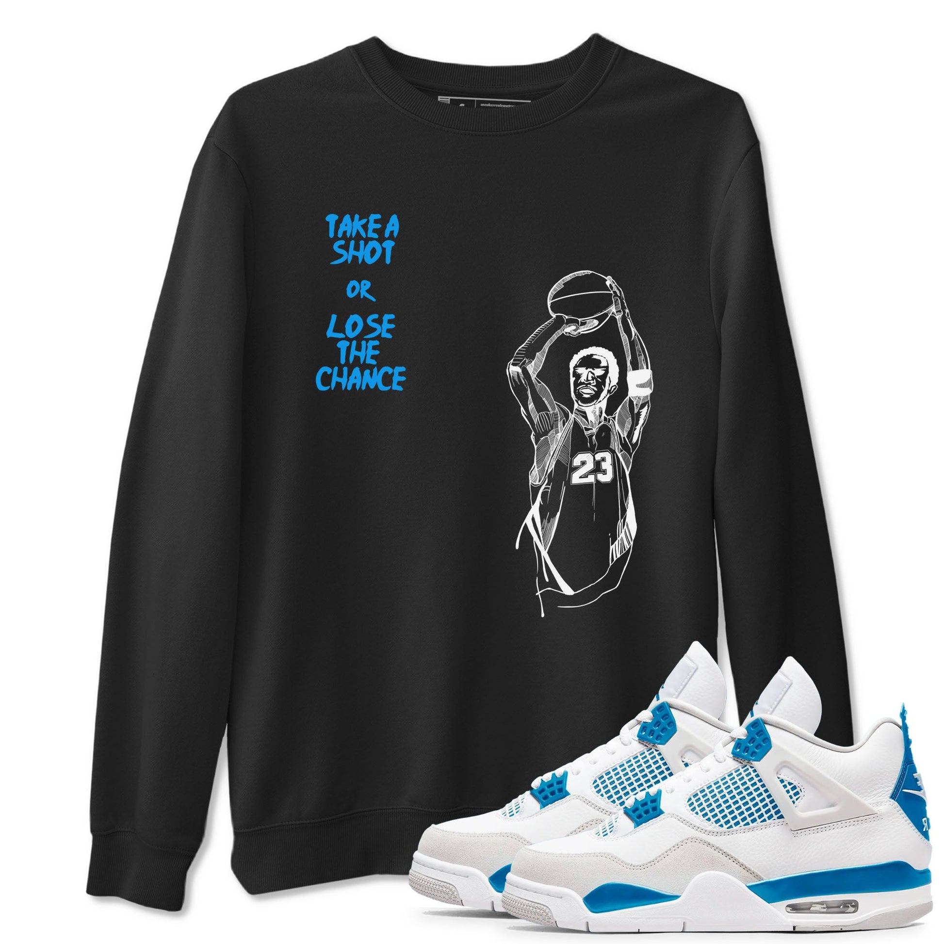 4s Military Blue shirts to match jordans Take A Shot sneaker match tees Air Jordan 4 Military Blue SNRT Sneaker Release Tees unisex cotton Black 1 crew neck shirts