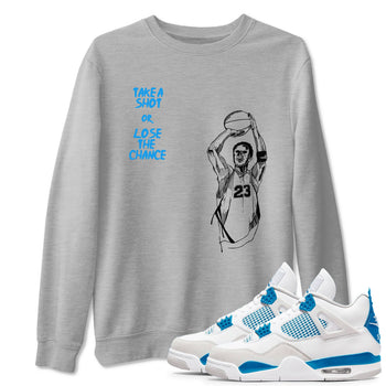 4s Military Blue shirts to match jordans Take A Shot sneaker match tees Air Jordan 4 Military Blue SNRT Sneaker Release Tees unisex cotton Heather Grey 1 crew neck shirts