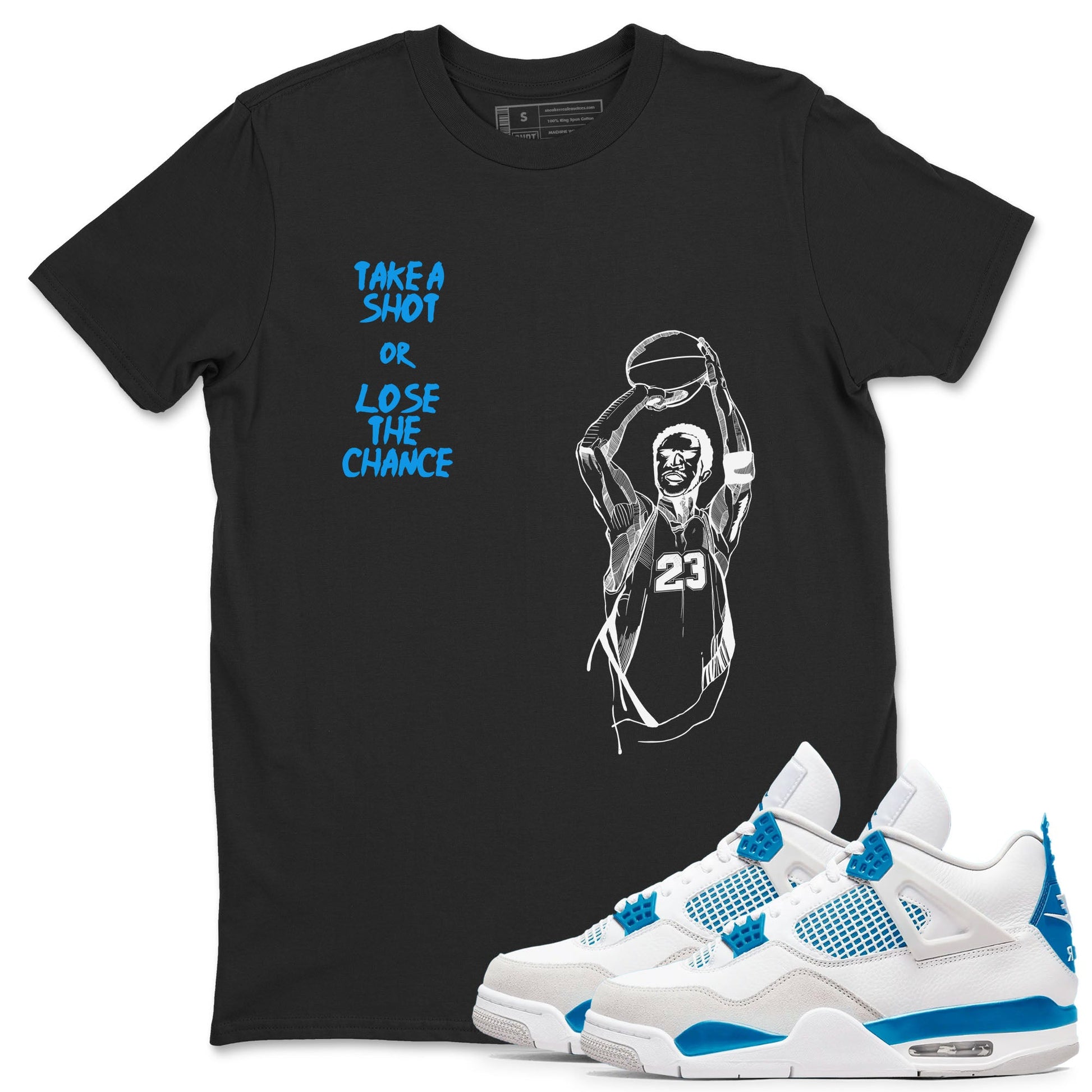 4s Military Blue shirts to match jordans Take A Shot sneaker match tees Air Jordan 4 Military Blue SNRT Sneaker Release Tees unisex cotton Black 1 crew neck shirts