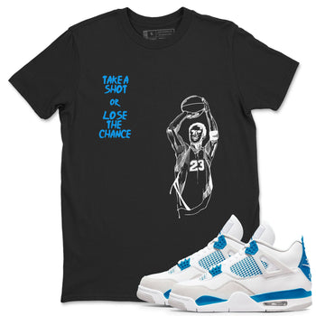4s Military Blue shirts to match jordans Take A Shot sneaker match tees Air Jordan 4 Military Blue SNRT Sneaker Release Tees unisex cotton Black 1 crew neck shirts