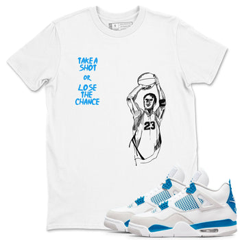4s Military Blue shirts to match jordans Take A Shot sneaker match tees Air Jordan 4 Military Blue SNRT Sneaker Release Tees unisex cotton White 1 crew neck shirts