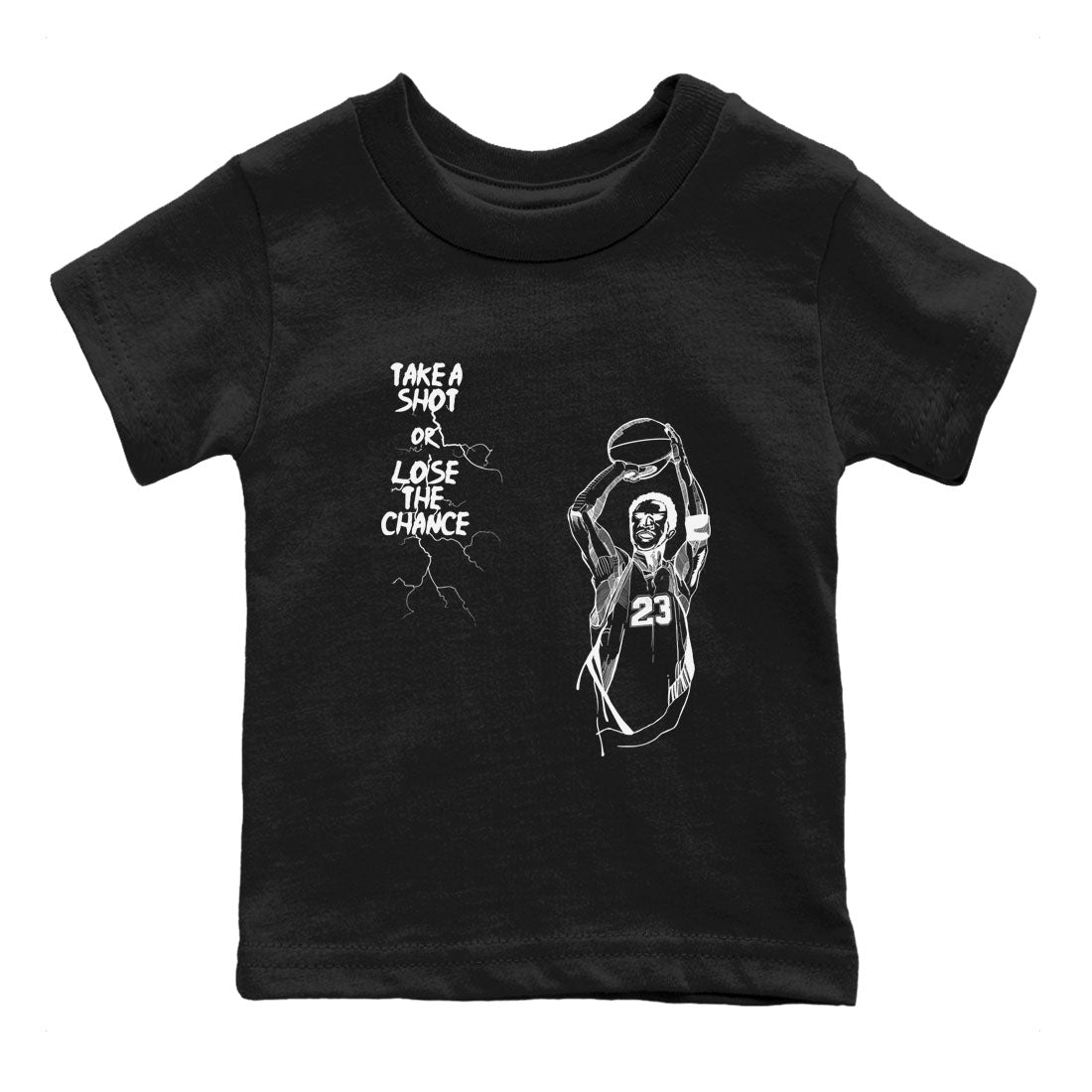 4s White Thunder shirts to match jordans Take A Shot sneaker match tees Air Jordan 4 White Thunder SNRT Sneaker Release Tees Youth Baby Black 2 crew neck shirts