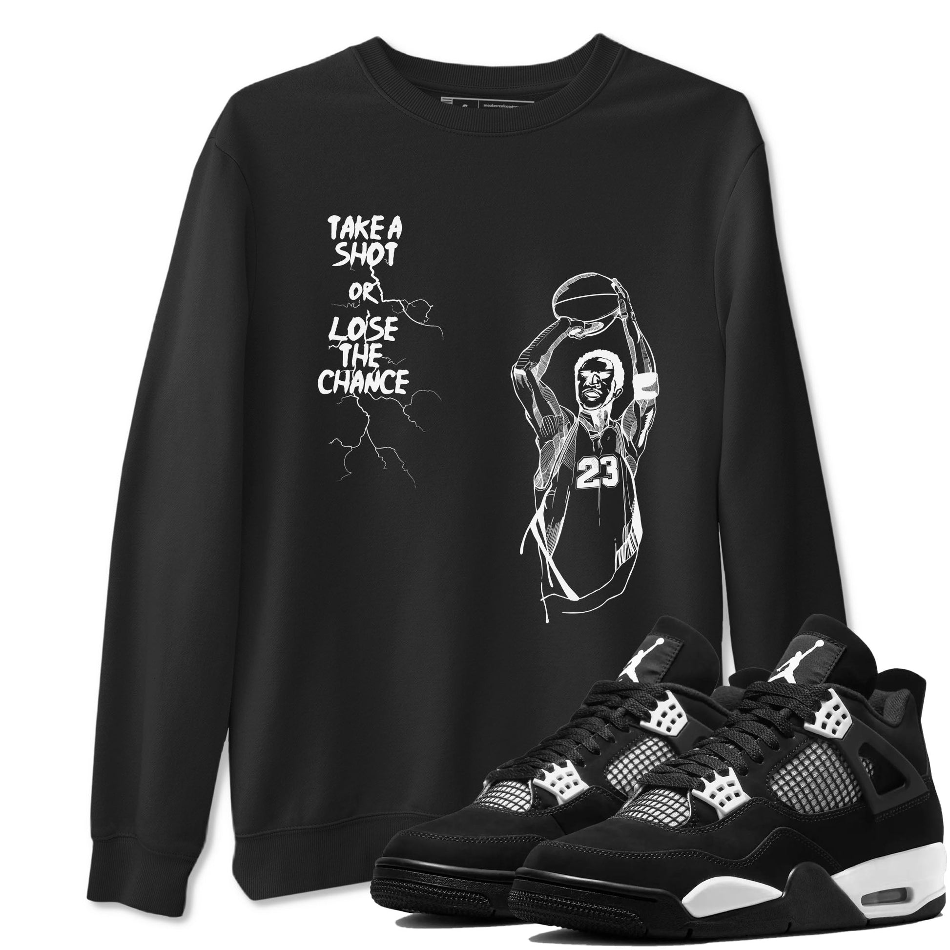 4s White Thunder shirts to match jordans Take A Shot sneaker match tees Air Jordan 4 White Thunder SNRT Sneaker Release Tees unisex cotton Black 1 crew neck shirts