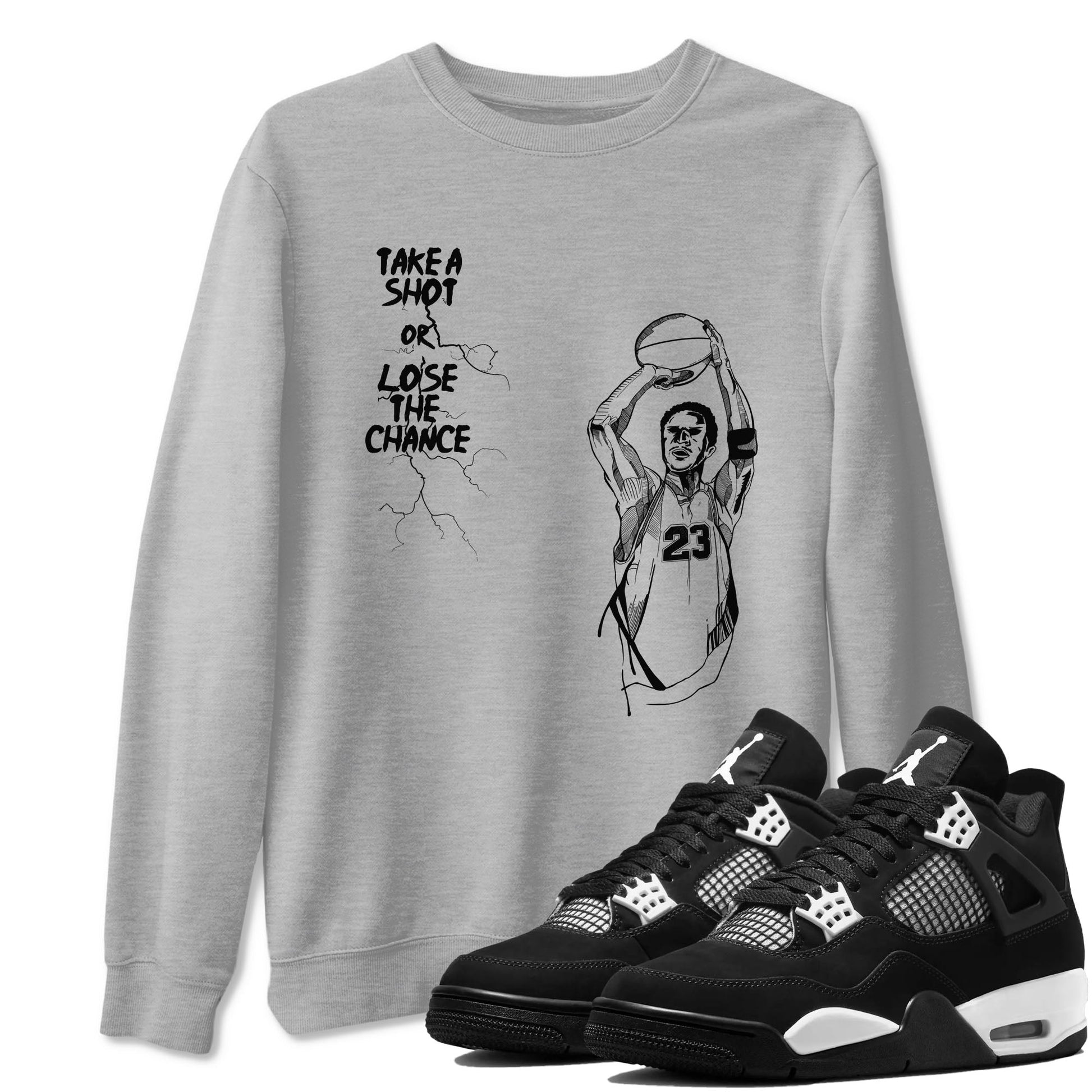 4s White Thunder shirts to match jordans Take A Shot sneaker match tees Air Jordan 4 White Thunder SNRT Sneaker Release Tees unisex cotton Heather Grey 1 crew neck shirts