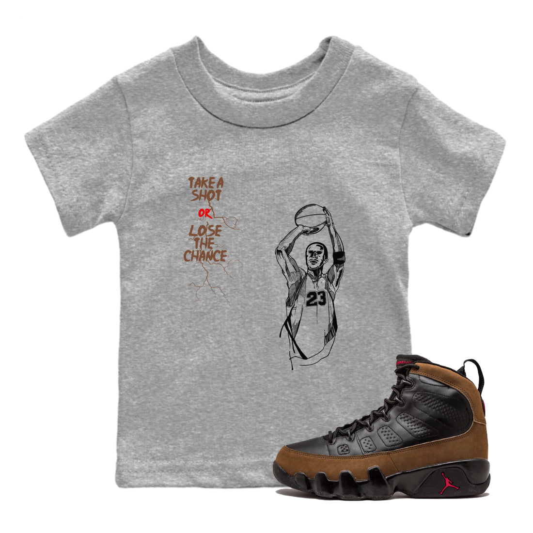 9s Olive shirts to match jordans Take A Shot sneaker match tees Air Jordan 9 Olive match shoes to clothes SNRT Sneaker Tees Youth Baby Heather Grey 1 tee