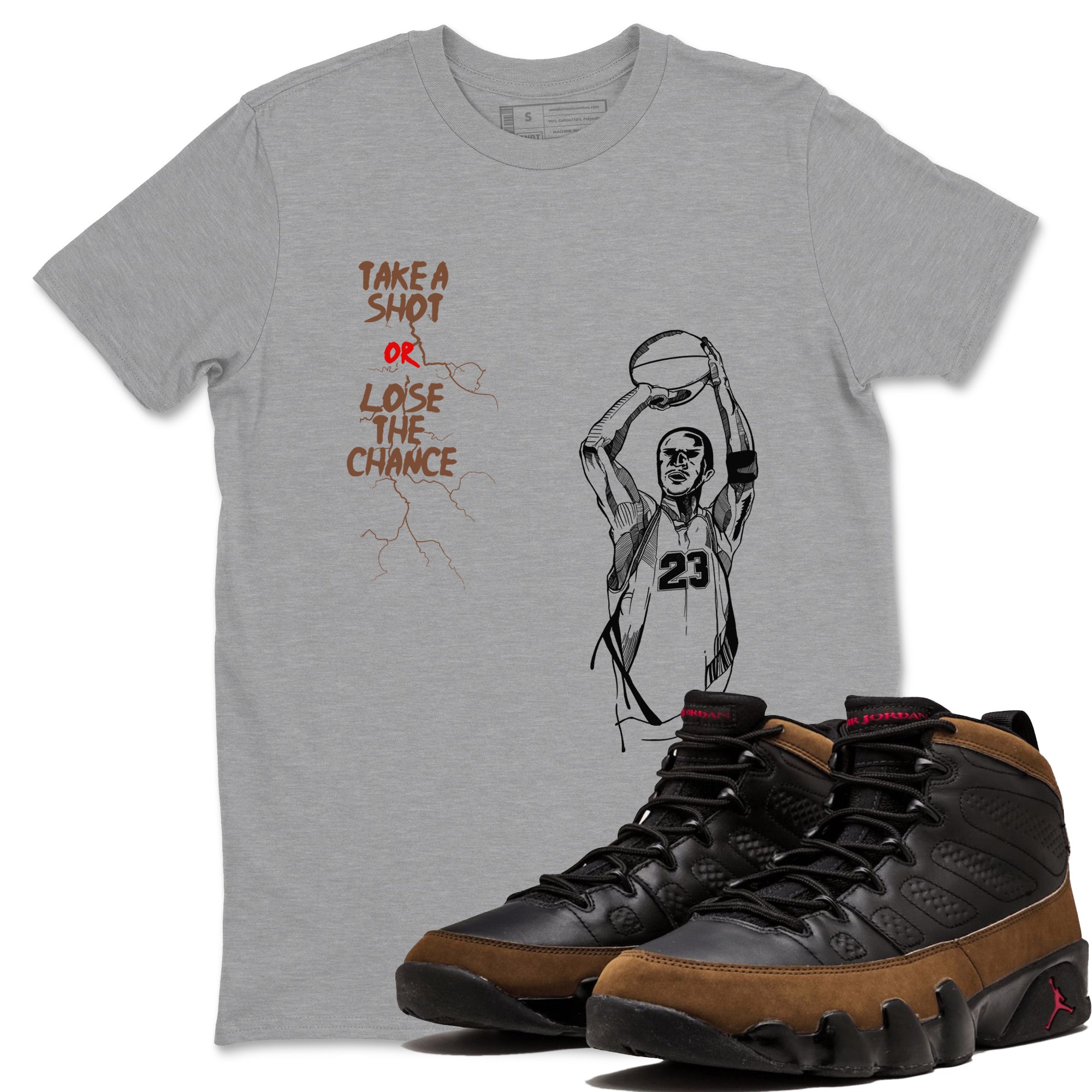 9s Olive shirts to match jordans Take A Shot sneaker match tees Air Jordan 9 Olive match shoes to clothes SNRT Sneaker Tees unisex cotton Heather Grey 1 shirts