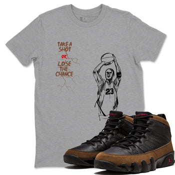 9s Olive shirts to match jordans Take A Shot sneaker match tees Air Jordan 9 Olive match shoes to clothes SNRT Sneaker Tees unisex cotton Heather Grey 1 shirts