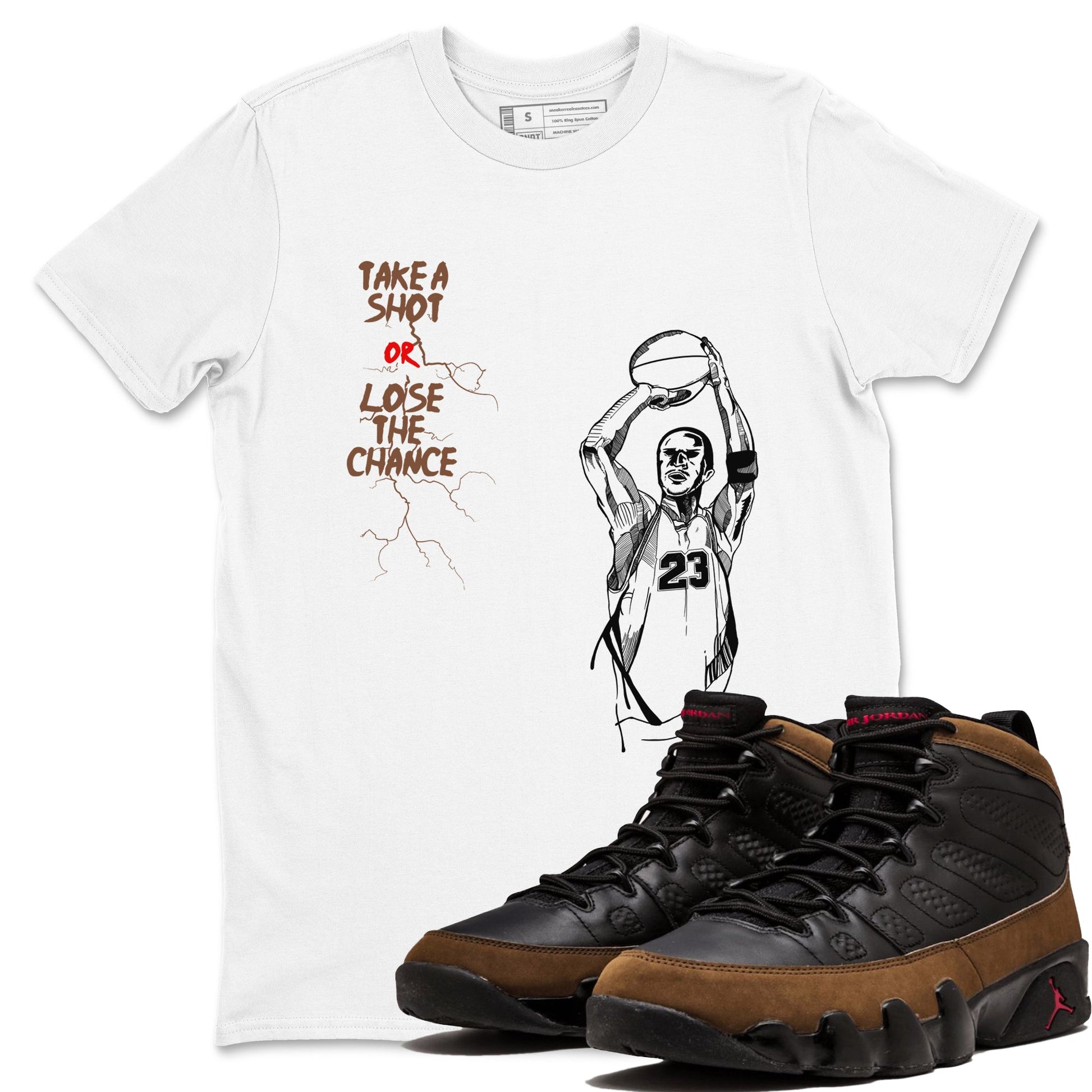 9s Olive shirts to match jordans Take A Shot sneaker match tees Air Jordan 9 Olive match shoes to clothes SNRT Sneaker Tees unisex cotton White 1 shirts