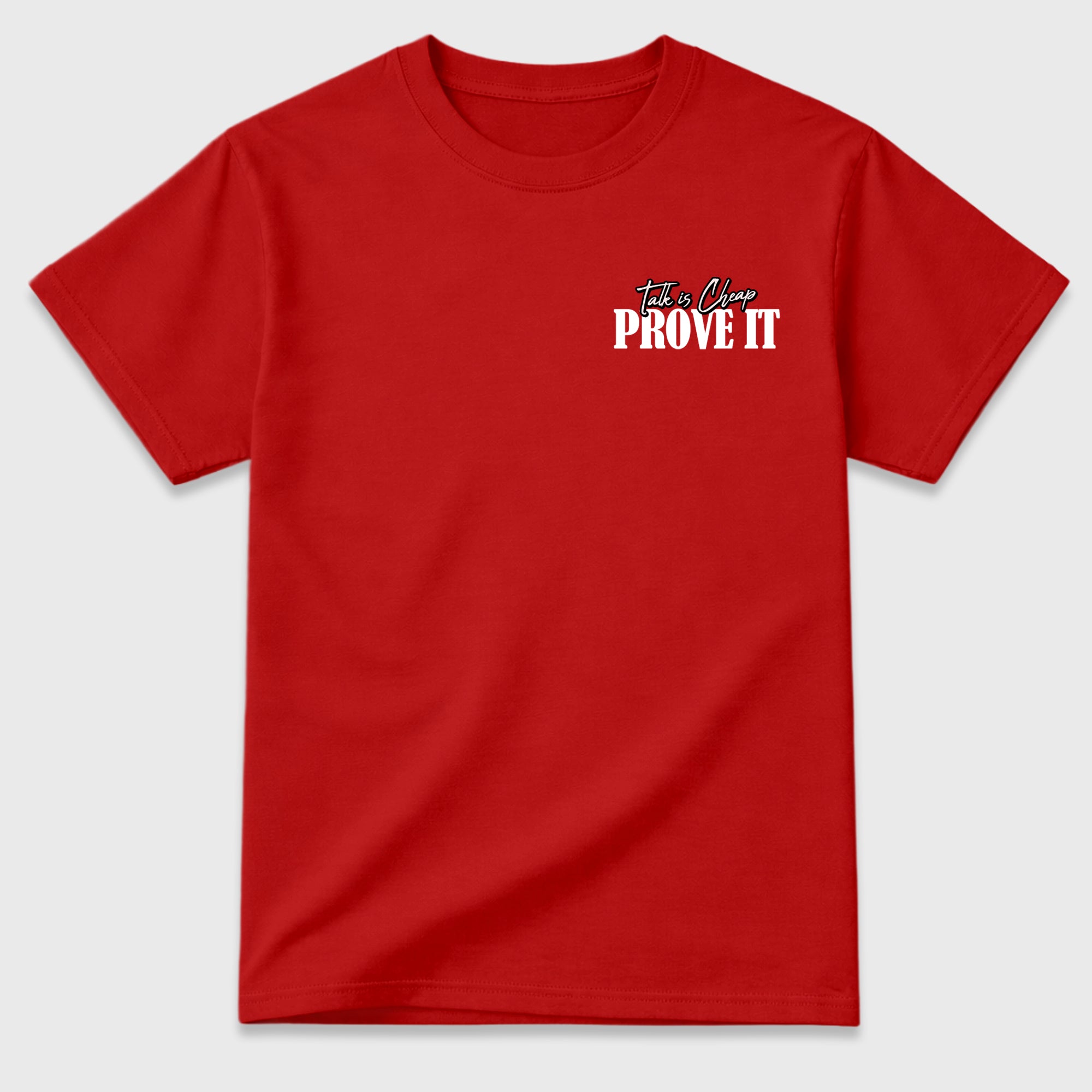 Talk Is Cheap Graphic T-Shirt featuring original streetwear artwork designed to complement the University Red, soft pink, and metallic silver tones of the Air Jordan 1 High OG Nails and Grails. Red Graphic T-Shirt.