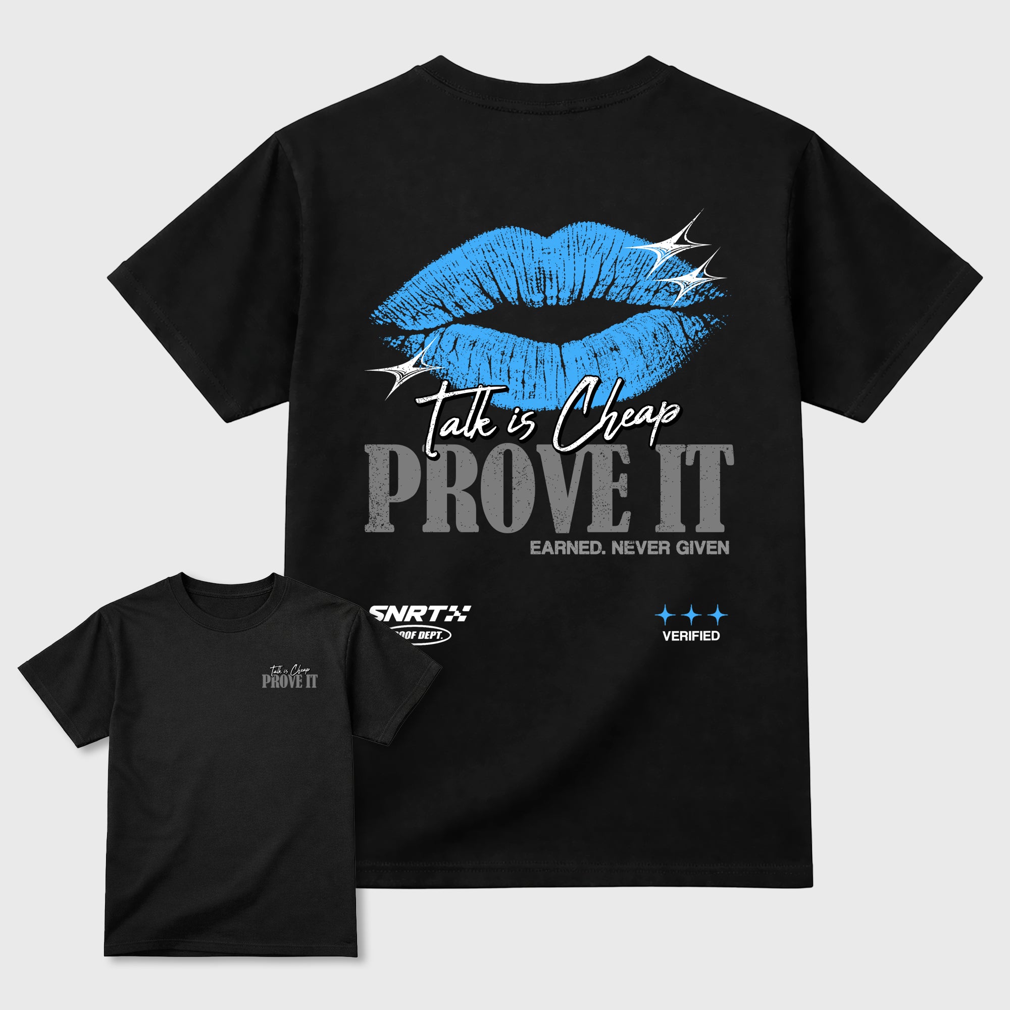 Talk Is Cheap Graphic T-Shirt sneaker match tee designed for the 5s Black Carolina, featuring coordinated color options for a perfect streetwear match. Black shirt.