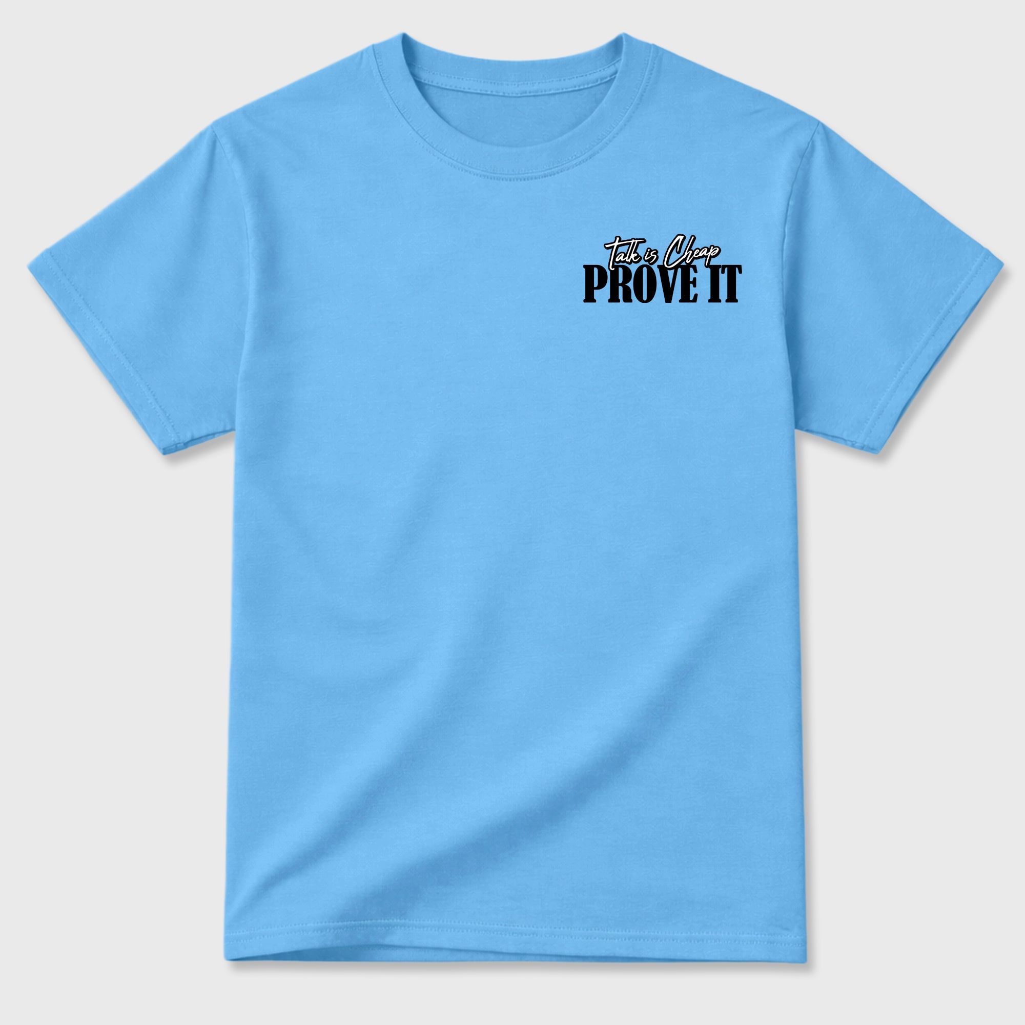 Talk Is Cheap Graphic T-Shirt sneaker match tee designed for the 5s Black Carolina, featuring coordinated color options for a perfect streetwear match. Carolina Blue shirt.