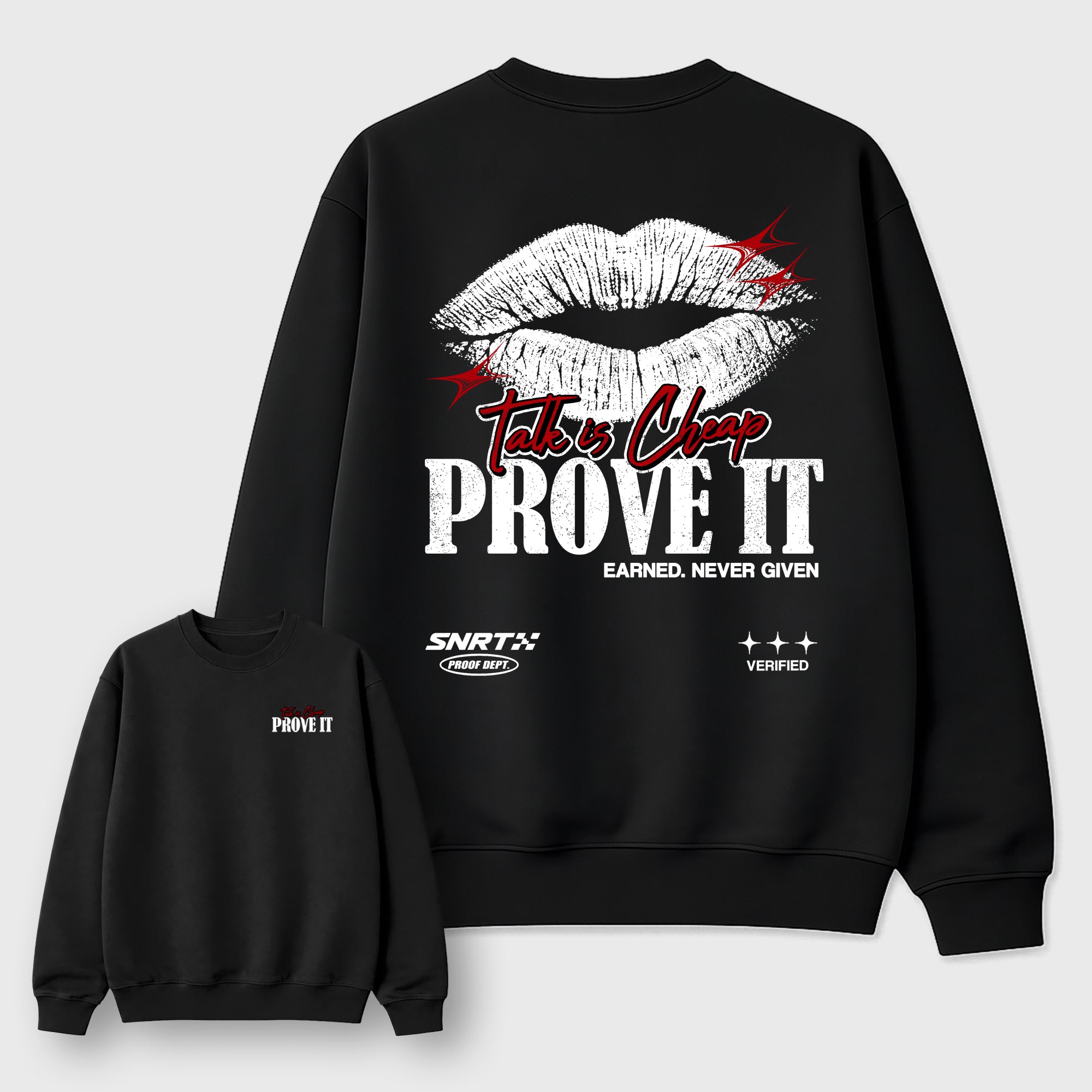 Talk is Cheap Black Graphic Sweatshirt - 3, a graphic streetwear sweatshirt inspired by Air Jordan 9 Retro Space Jam sneakers for an easy coordinated sneaker fit.