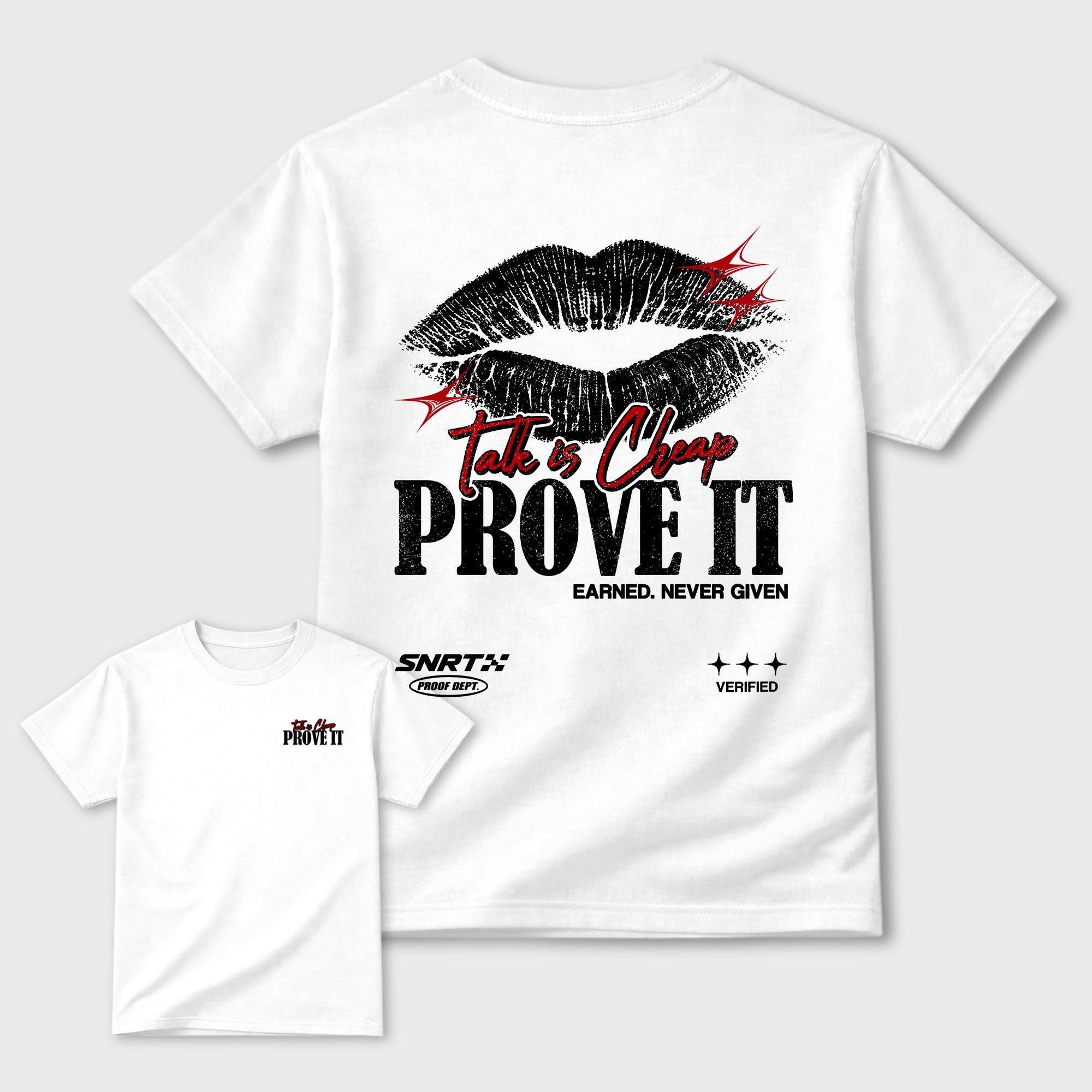 Talk is Cheap White Graphic T-Shirt - 3, sneaker matching shirt designed to pair with Air Jordan 9 Retro Space Jam sneakers for a coordinated streetwear outfit.