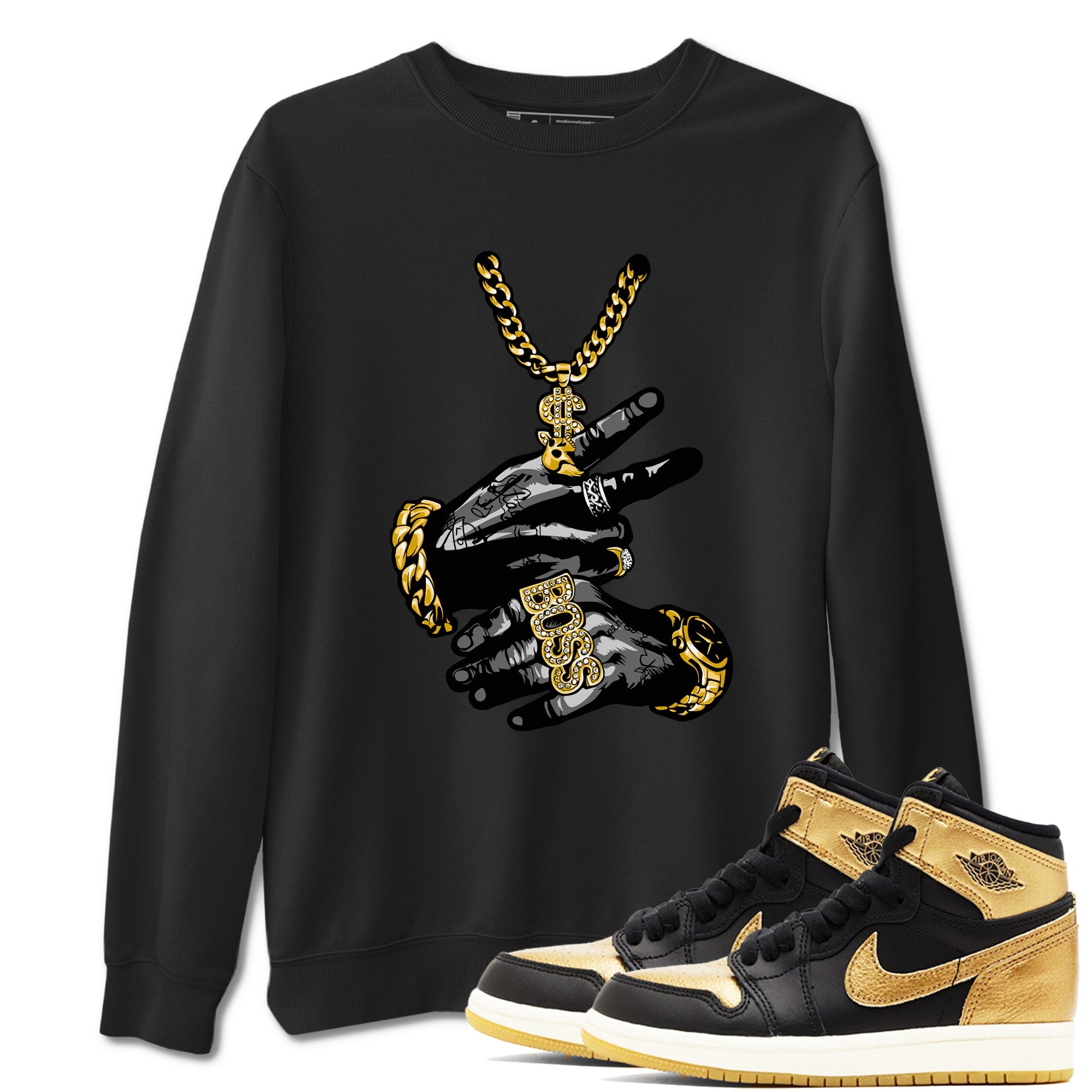 Air Jordan 1 High OG Black Metallic Gold shirts to match jordans Tatto Hands sneaker match tees Air Jordan 1 Retrp Black Metallic Gold Sneaker Shirts SNRT Sneaker Tees streetwear brand Black 1 unisex cotton tee