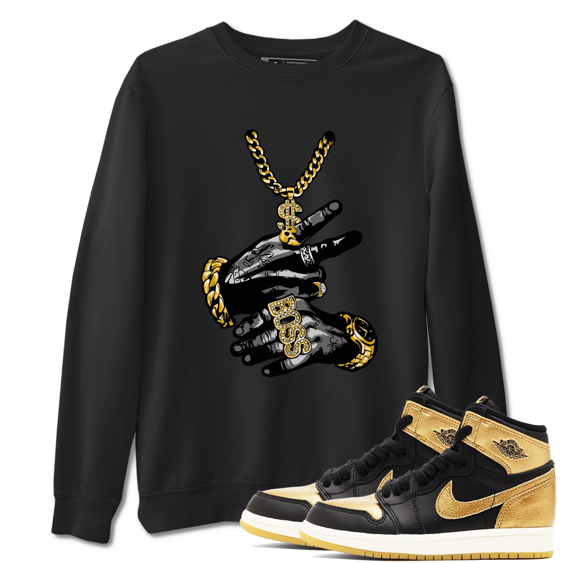 Air Jordan 1 High OG Black Metallic Gold shirts to match jordans Tatto Hands sneaker match tees Air Jordan 1 Retrp Black Metallic Gold Sneaker Shirts SNRT Sneaker Tees streetwear brand Black 1 unisex cotton tee