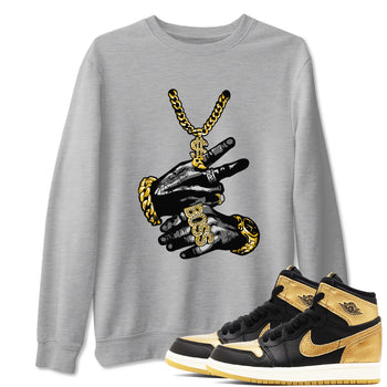 Air Jordan 1 High OG Black Metallic Gold shirts to match jordans Tatto Hands sneaker match tees Air Jordan 1 Retrp Black Metallic Gold Sneaker Shirts SNRT Sneaker Tees streetwear brand Heather Grey 1 unisex cotton tee