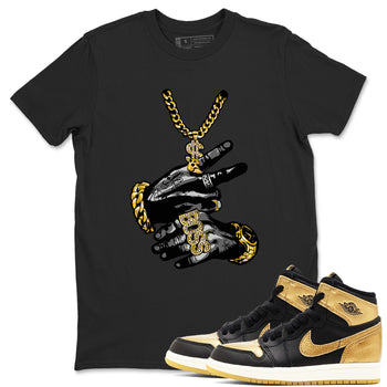 Air Jordan 1 High OG Black Metallic Gold shirts to match jordans Tatto Hands sneaker match tees Air Jordan 1 Retrp Black Metallic Gold Sneaker Shirts SNRT Sneaker Tees streetwear brand Black 1 unisex cotton tee