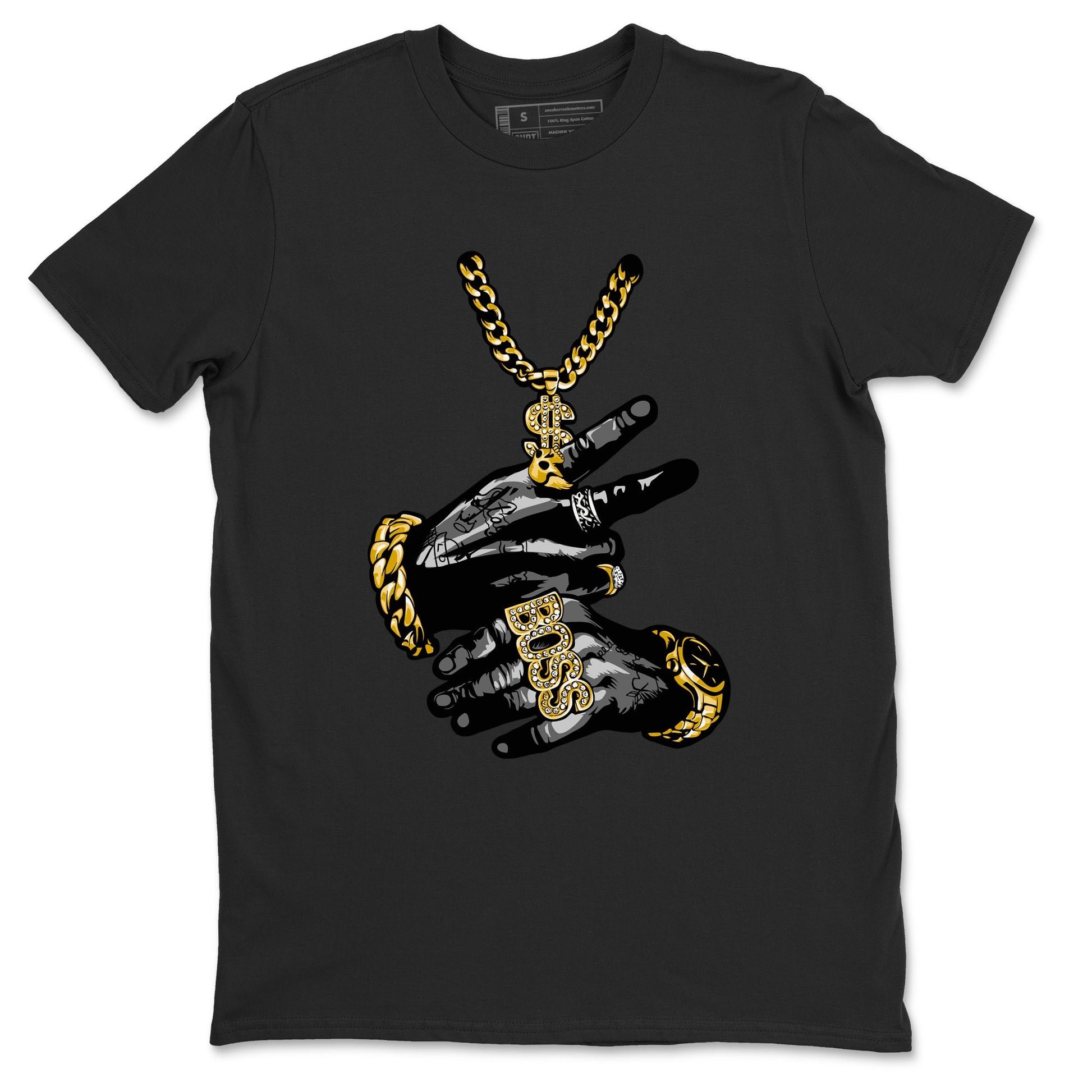 Air Jordan 1 High OG Black Metallic Gold shirts to match jordans Tatto Hands sneaker match tees Air Jordan 1 Retrp Black Metallic Gold Sneaker Shirts SNRT Sneaker Tees streetwear brand Black 2 unisex cotton tee