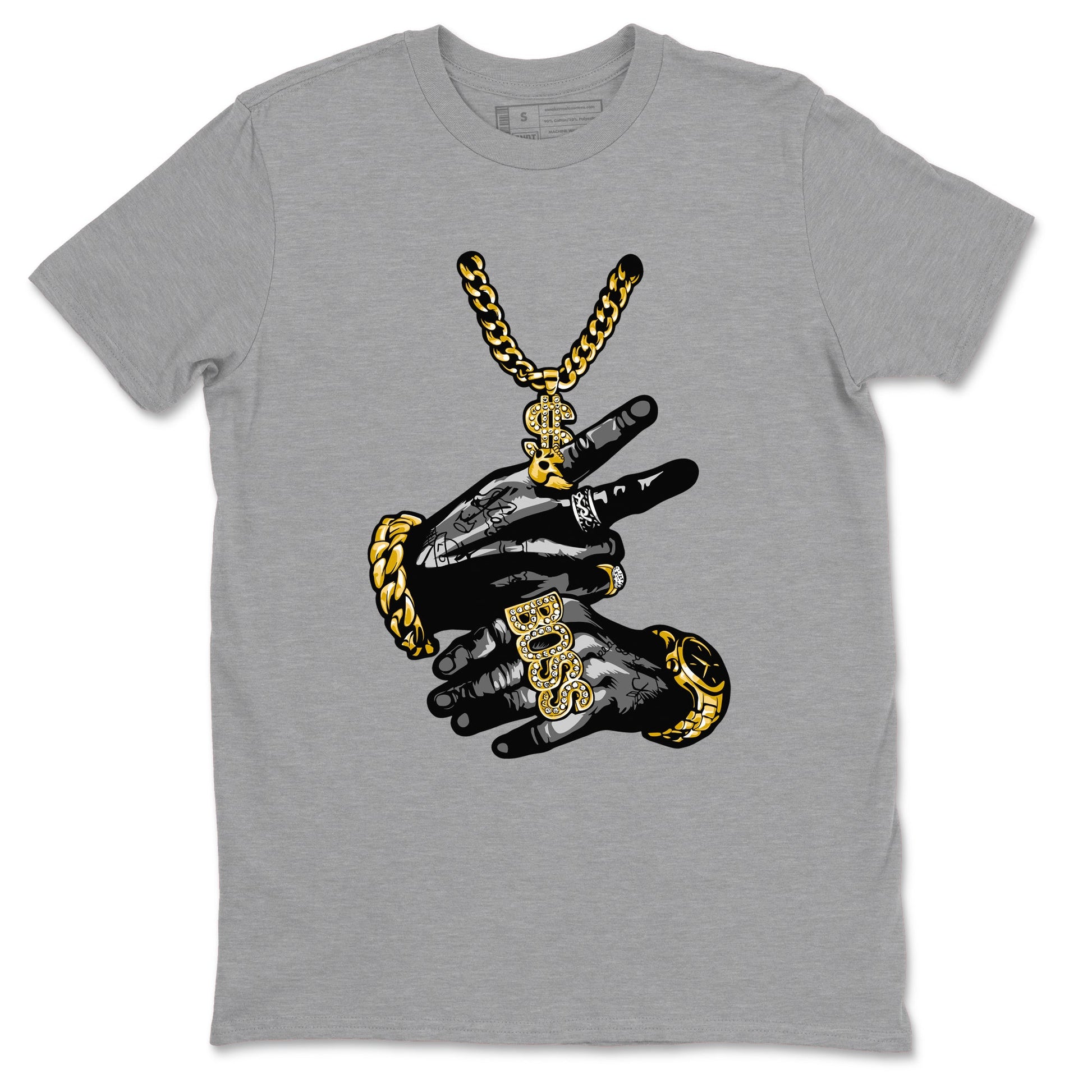 Air Jordan 1 High OG Black Metallic Gold shirts to match jordans Tatto Hands sneaker match tees Air Jordan 1 Retrp Black Metallic Gold Sneaker Shirts SNRT Sneaker Tees streetwear brand Heather Grey 2 unisex cotton tee