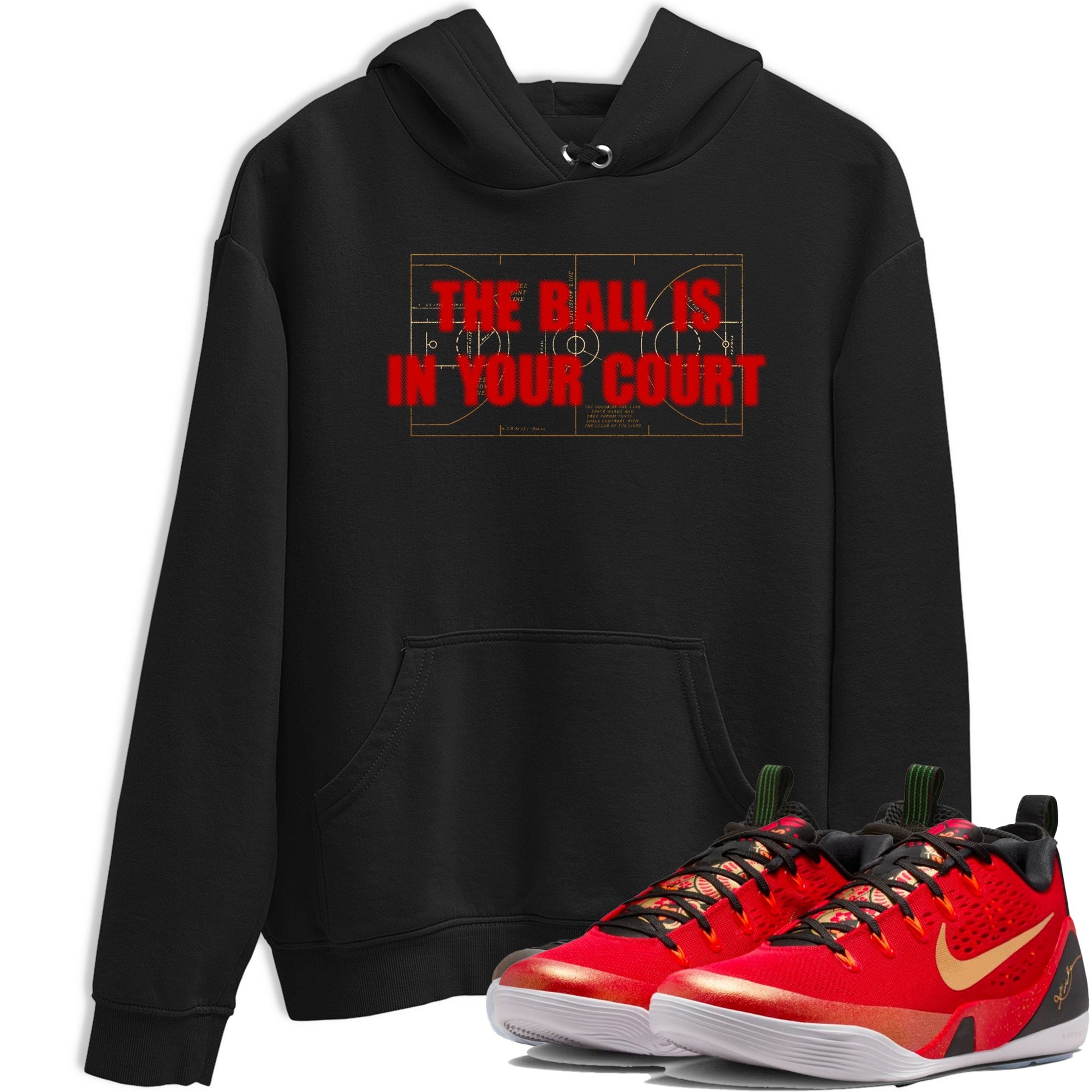 Sneaker match tees – Sneaker Tees To Match Nike KB 9 China Shoes KB 9 University Red and Metallic Gold – The Ball Is In Your Court Tee Black 1