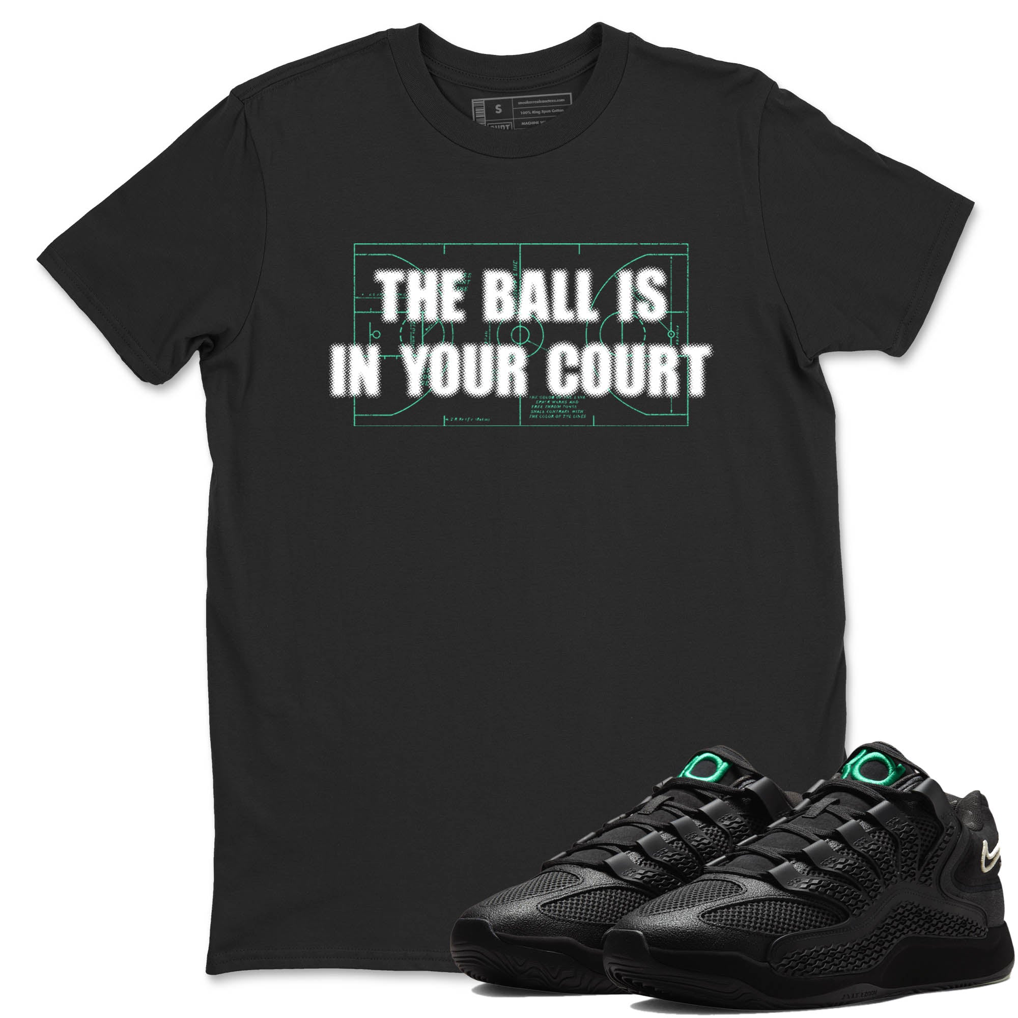 Sneaker Threads – Sneaker Tees To Match Nike KD 18 Black Label – The Ball Is In Your Court Graphic Tee Black 1. Perfect for Jordan releases 2025 colorways. Perfect for Kevin Durant basketball sneaker releases and all-black performance colorways for 2025 hoopers. 