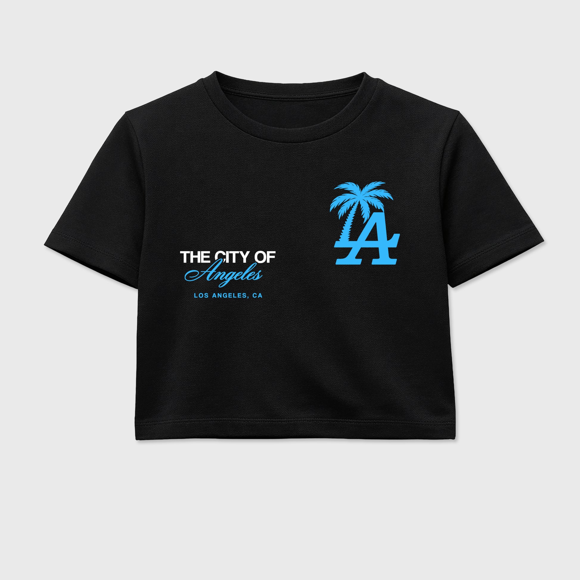 Sneaker match tees – Sneaker Tees To Match Air Foamposite Pro University Blue Shoes – The City Of Angeles Crop T-Shirt Black 2