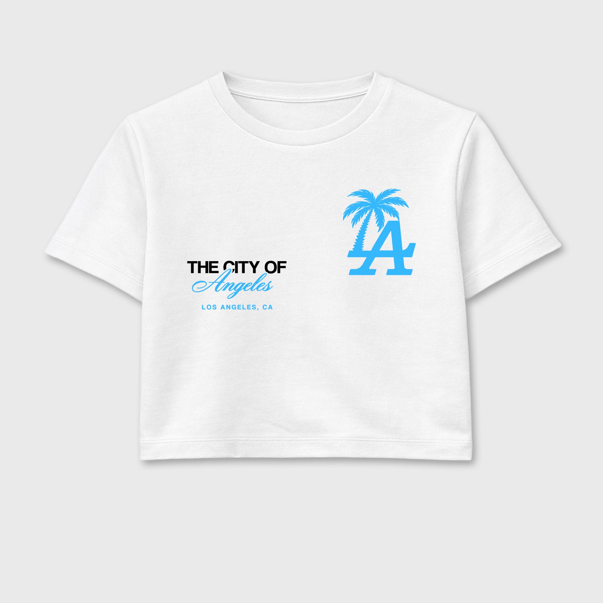 Sneaker match tees – Sneaker Tees To Match Air Foamposite Pro University Blue Shoes – The City Of Angeles Crop T-Shirt White 2