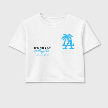 Sneaker match tees – Sneaker Tees To Match Air Foamposite Pro University Blue Shoes – The City Of Angeles Crop T-Shirt White 2