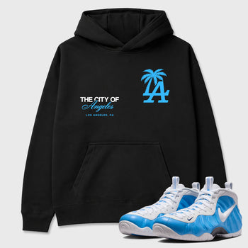 Sneaker match tees – Sneaker Tees To Match Air Foamposite Pro University Blue Shoes – The City Of Angeles Tee Black 1