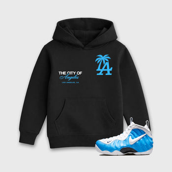 Sneaker match tees – Sneaker Tees To Match Air Foamposite Pro University Blue Shoes – The City Of Angeles Kids T-Shirt Black 1