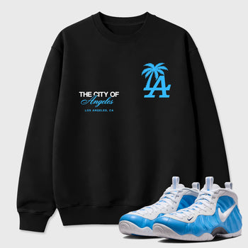 Sneaker match tees – Sneaker Tees To Match Air Foamposite Pro University Blue Shoes – The City Of Angeles Tee Black 1