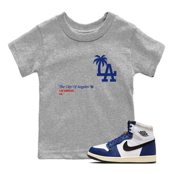 1s Rare Air shirts to match jordans The City Of Angeles sneaker match tees Air Jordan 1 High OG Rare Air Deep Royal Blue match shoes to clothes SNRT Sneaker Tees Youth Baby Heather Grey 1 tee