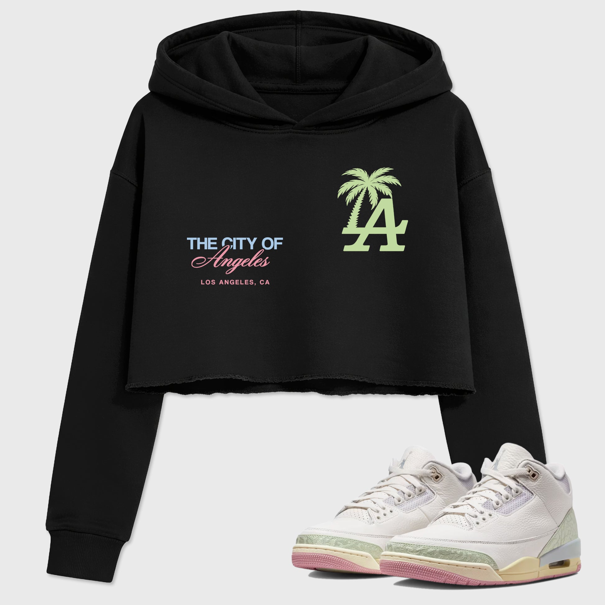 Sneaker match tees – Sneaker Tees To Match Air Jordan 3 Jade Aura Shoes – The City Of Angeles Crop T-Shirt Black 1