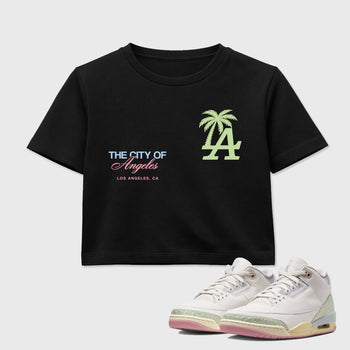 Sneaker match tees – Sneaker Tees To Match Air Jordan 3 Jade Aura Shoes – The City Of Angeles Crop T-Shirt Black 1