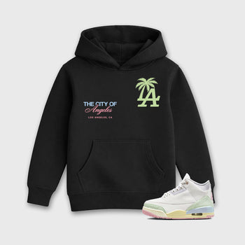 Sneaker match tees – Sneaker Tees To Match Air Jordan 3 Jade Aura Shoes – The City Of Angeles Kids T-Shirt Black 1