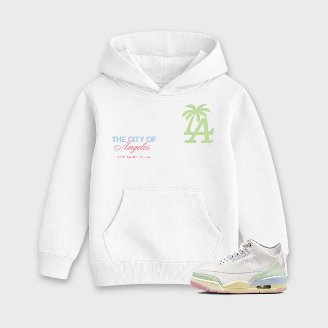 Sneaker match tees – Sneaker Tees To Match Air Jordan 3 Jade Aura Shoes – The City Of Angeles Kids T-Shirt White 1