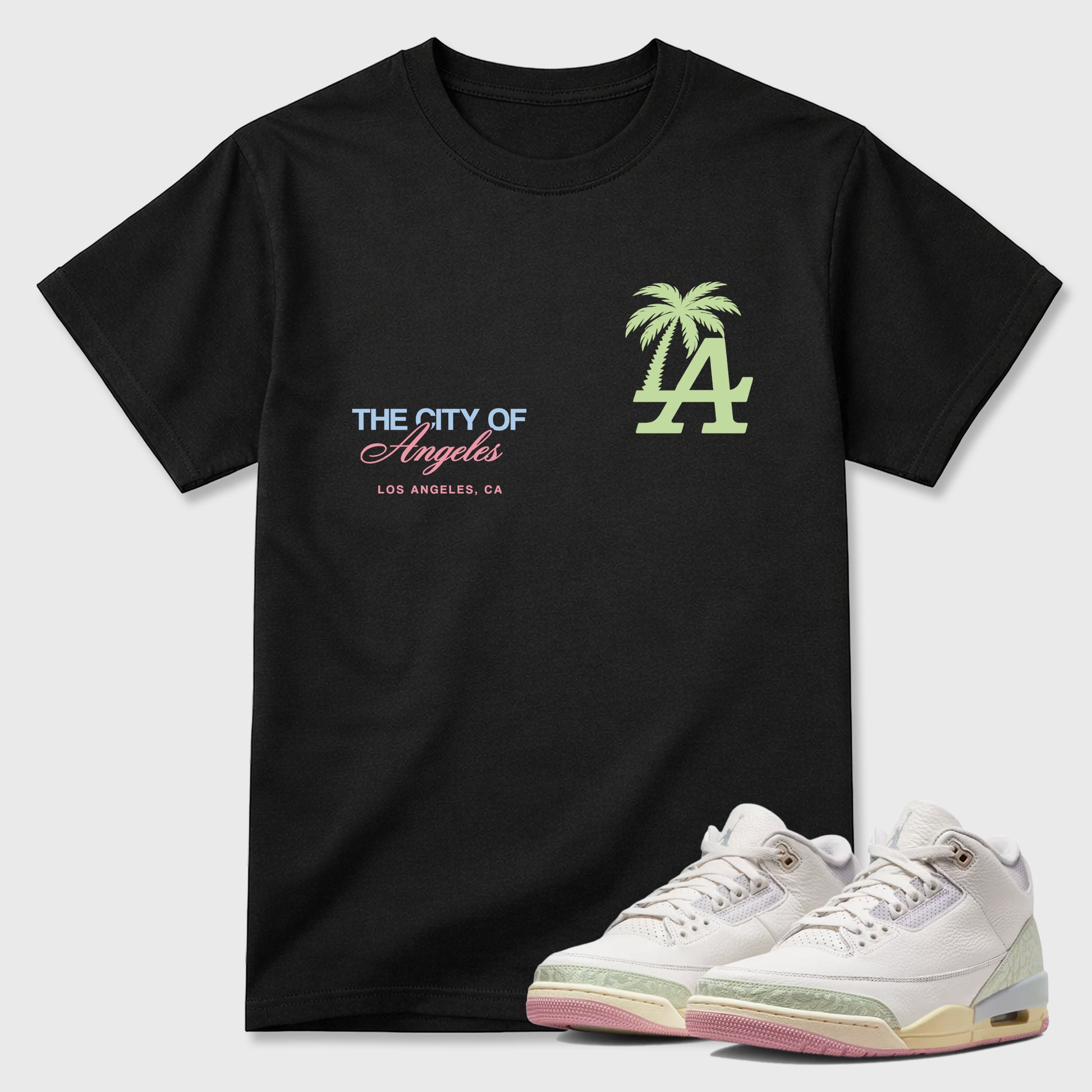 Sneaker match tees – Sneaker Tees To Match Air Jordan 3 Jade Aura Shoes – The City Of Angeles Tee Black 1