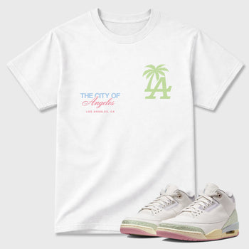 Sneaker match tees – Sneaker Tees To Match Air Jordan 3 Jade Aura Shoes – The City Of Angeles Tee White 1