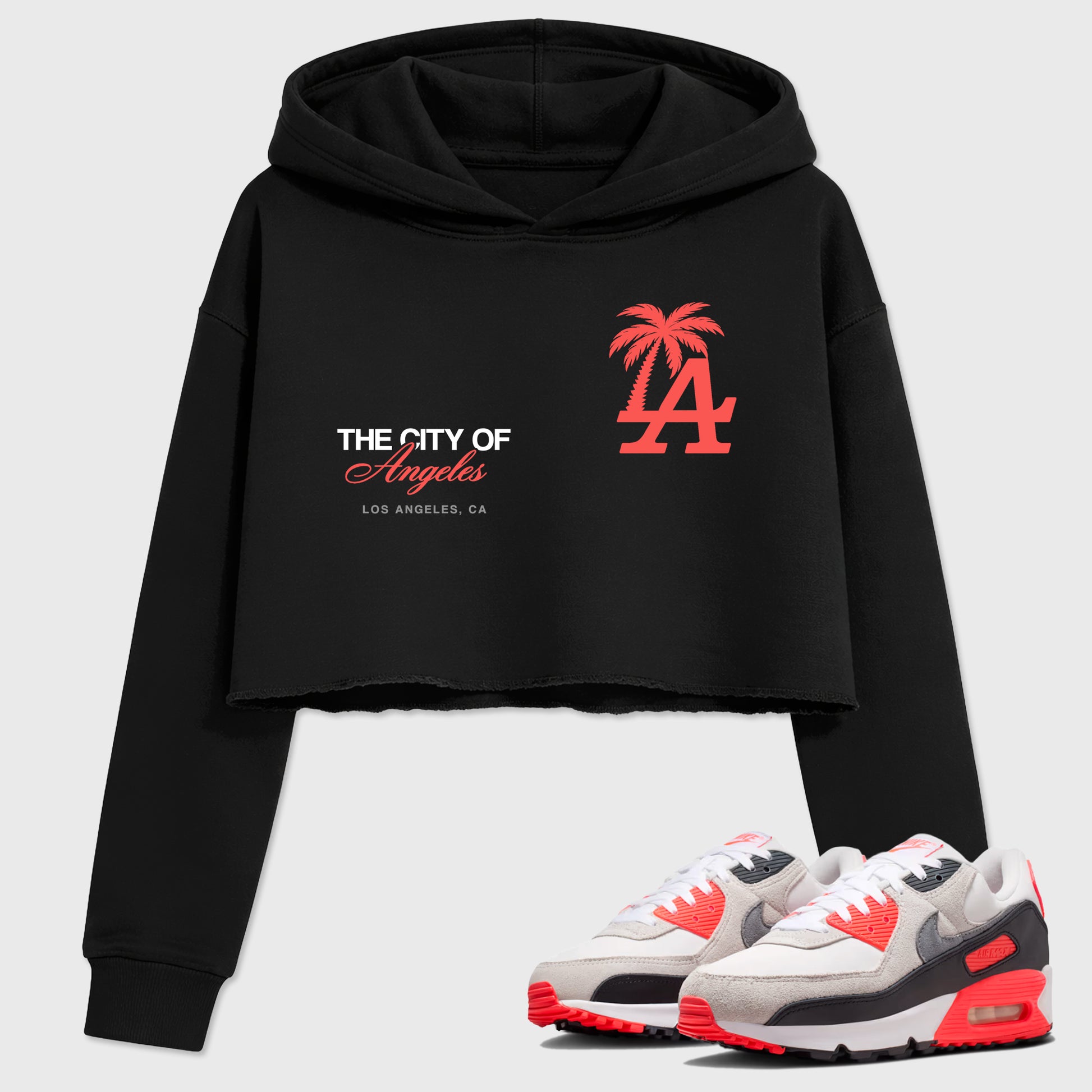 Sneaker match tees – Sneaker Tees To Match Air Max 90 Infrared Shoes – The City Of Angeles Crop T-Shirt Black 1