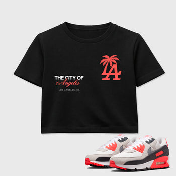 Sneaker match tees – Sneaker Tees To Match Air Max 90 Infrared Shoes – The City Of Angeles Crop T-Shirt Black 1