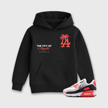 Sneaker match tees – Sneaker Tees To Match Air Max 90 Infrared Shoes – The City Of Angeles Kids T-Shirt Black 1