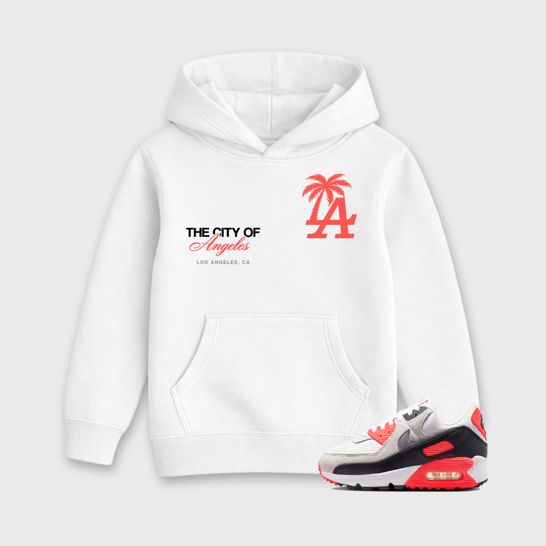 Sneaker match tees – Sneaker Tees To Match Air Max 90 Infrared Shoes – The City Of Angeles Kids T-Shirt White 1