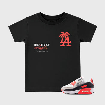 Sneaker match tees – Sneaker Tees To Match Air Max 90 Infrared Shoes – The City Of Angeles Kids T-Shirt Black 1