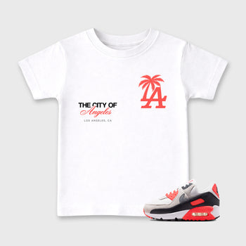Sneaker match tees – Sneaker Tees To Match Air Max 90 Infrared Shoes – The City Of Angeles Kids T-Shirt White 1