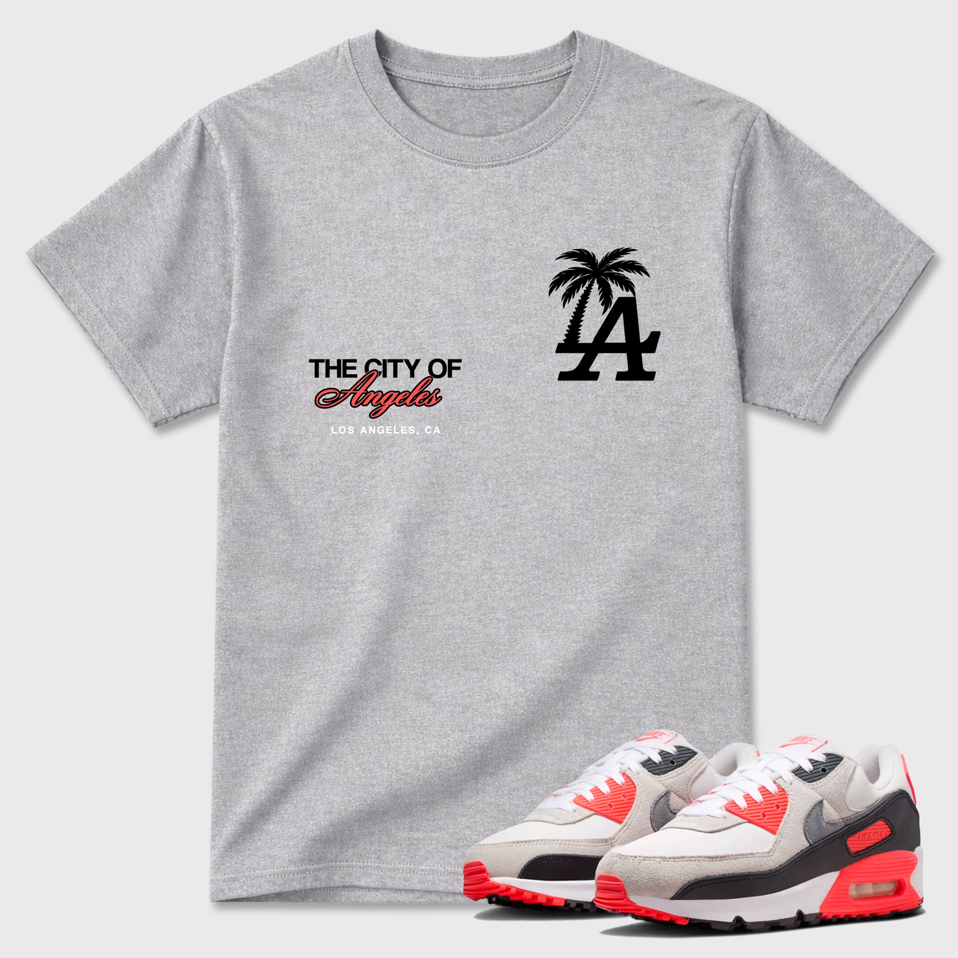 Sneaker match tees – Sneaker Tees To Match Air Max 90 Infrared Shoes – The City Of Angeles Tee Heather Grey 1