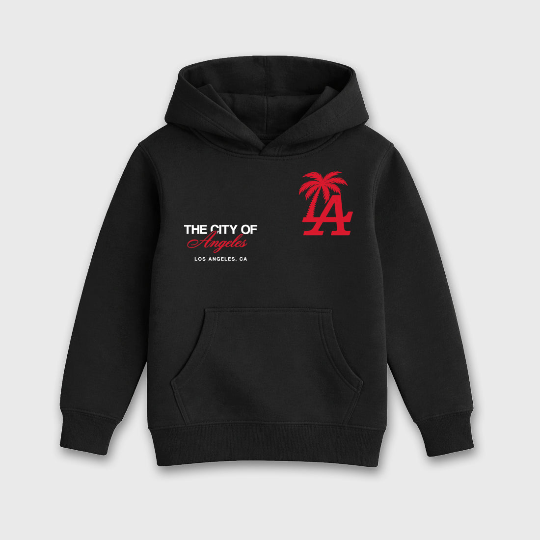 The City Of Angeles Baby & Kids Graphic Hoodie featuring original artwork designed to match the Air Max 95 Reverse Solar Red. Black 2 Kids Graphic Sweater.