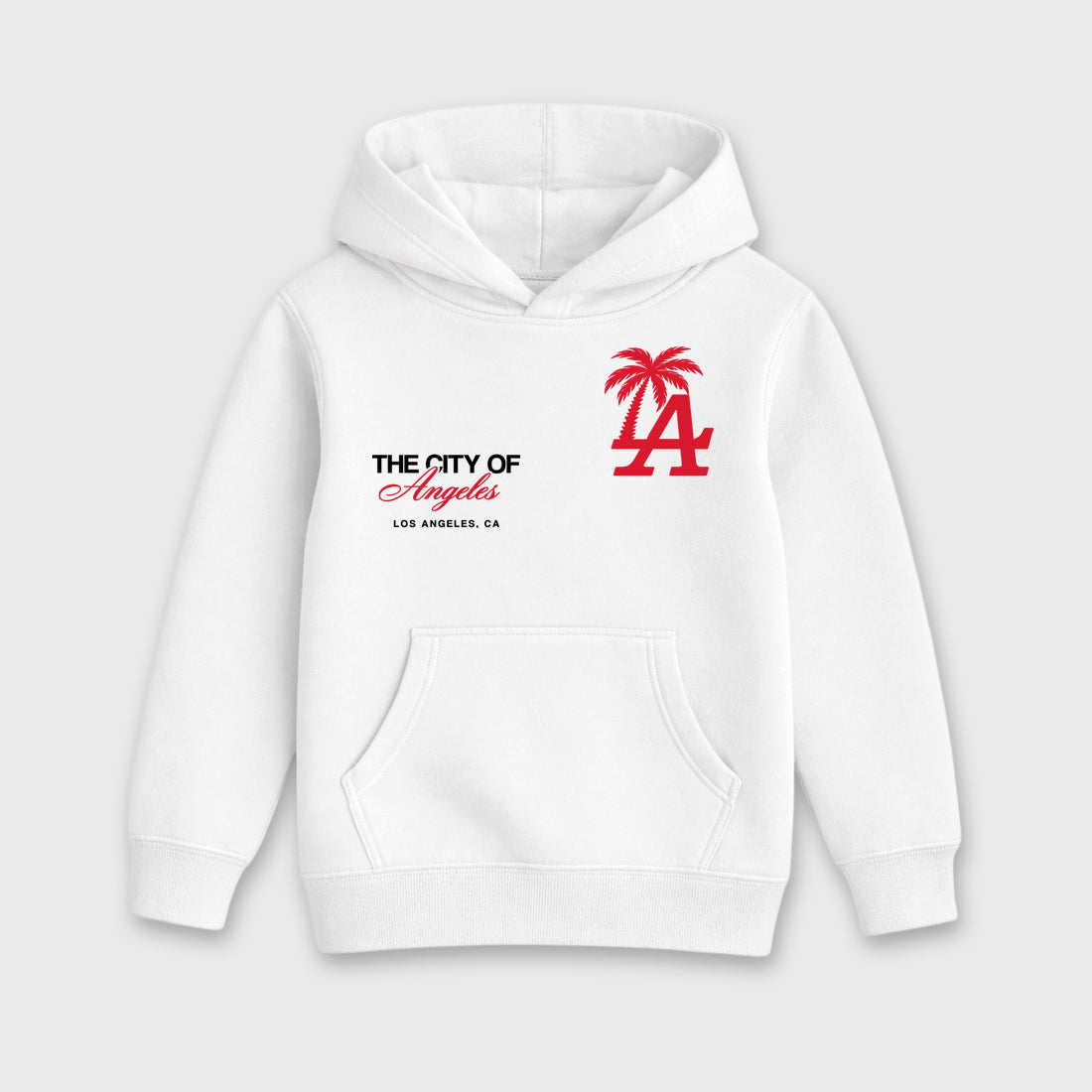The City Of Angeles Baby & Kids Graphic Hoodie featuring original artwork designed to match the Air Max 95 Reverse Solar Red. White 2 Kids Graphic Sweater.