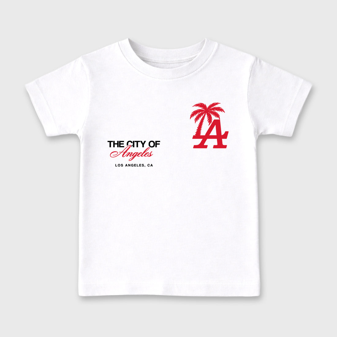 The City Of Angeles Baby & Kids Graphic T-Shirt featuring original artwork designed to match the Air Max 95 Reverse Solar Red. White 2 Kids Graphic Tee.